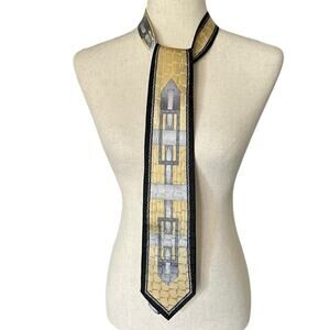 VTG Palatina Men's Gold Silk Geometric Designer Tie Classic Length